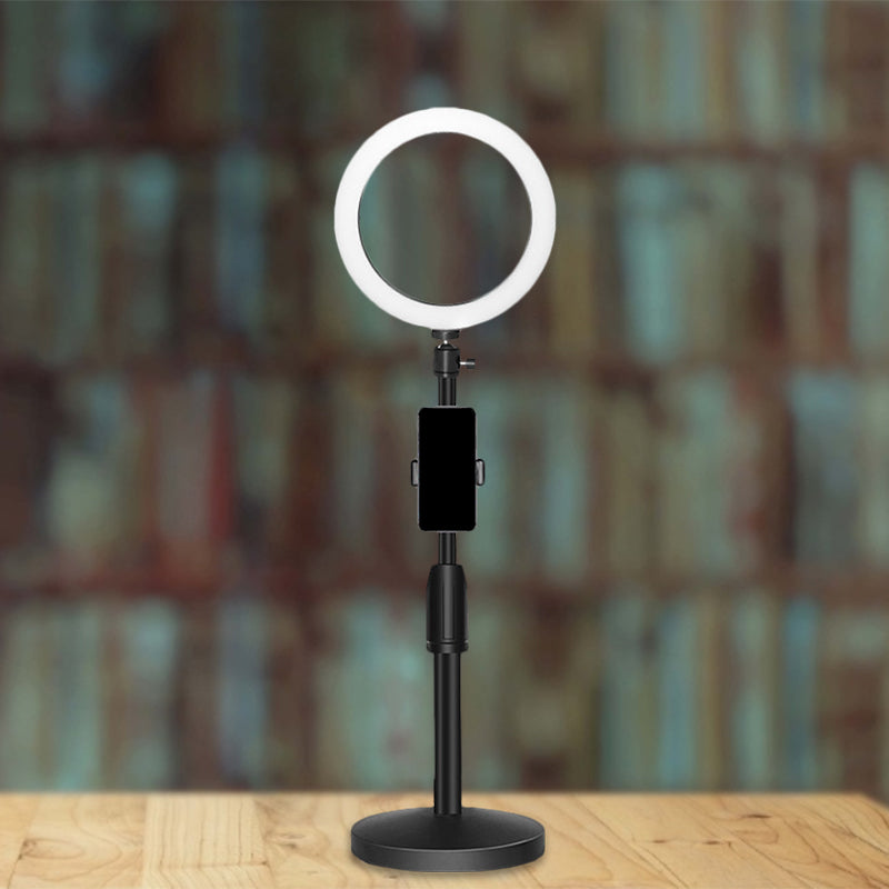 Minimalistic Circular Make-Up Lamp Metal Mobile Phone Holder USB LED Fill Light in Black