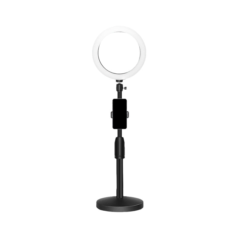 Minimalistic Circular Make-Up Lamp Metal Mobile Phone Holder USB LED Fill Light in Black