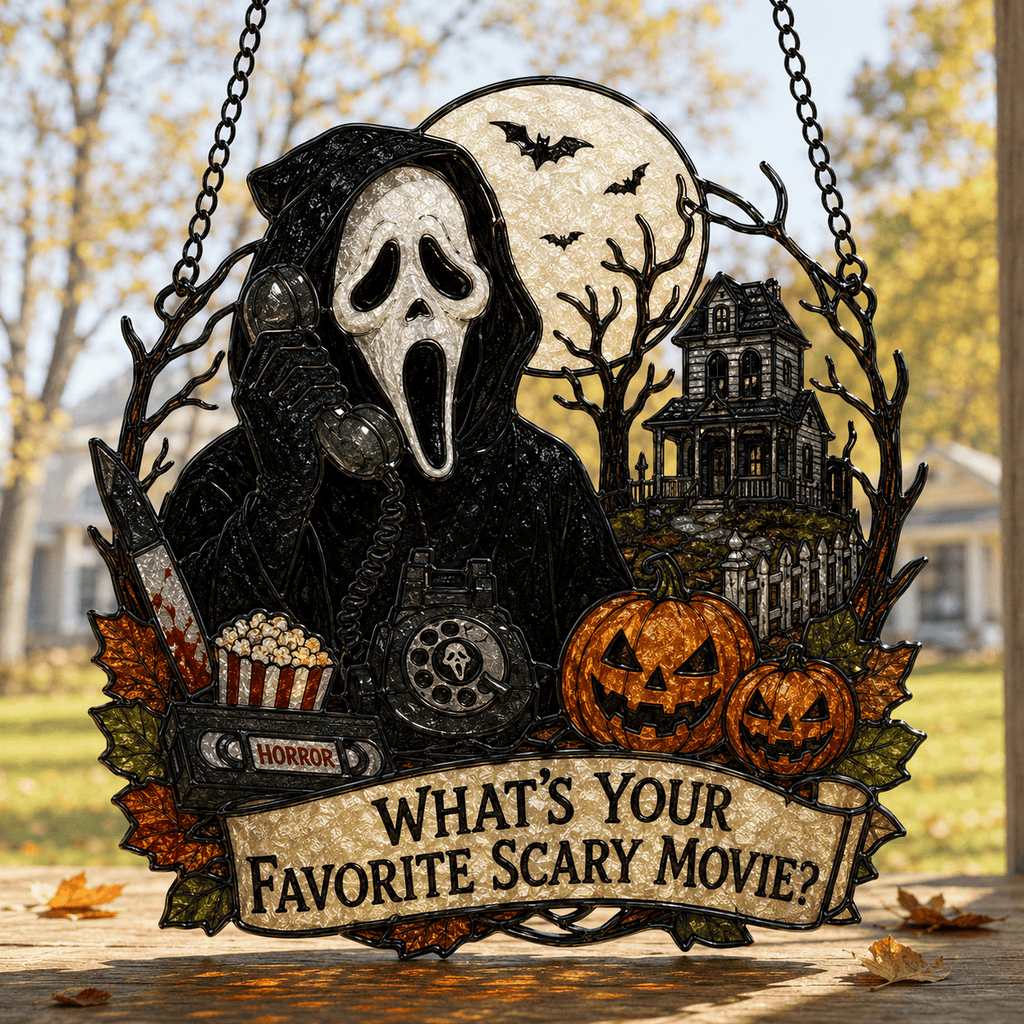 Premium Ghostface Scream Stained Glass Suncatcher Window Hanging Halloween Decor