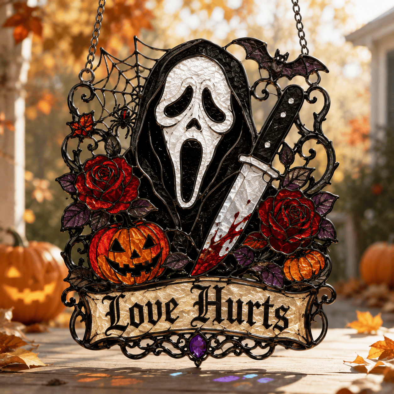 Premium Ghostface Scream Stained Glass Suncatcher Window Hanging Halloween Decor