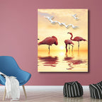 Tropical Flamingo and Seagull Canvas Orange Decorative Art Print for Living Room