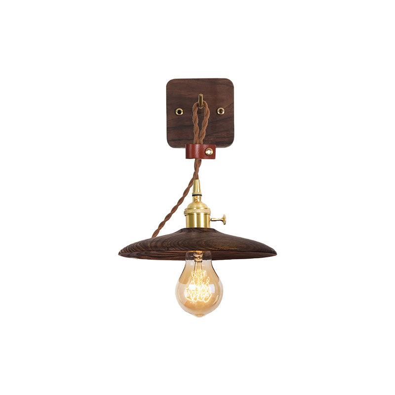 Wooden Tray Plug Wall Lighting Ideas Rustic 1 Light Bulb 8"/10" Wide Nightstand Wall Lamp in Brown with Extra Long Cable