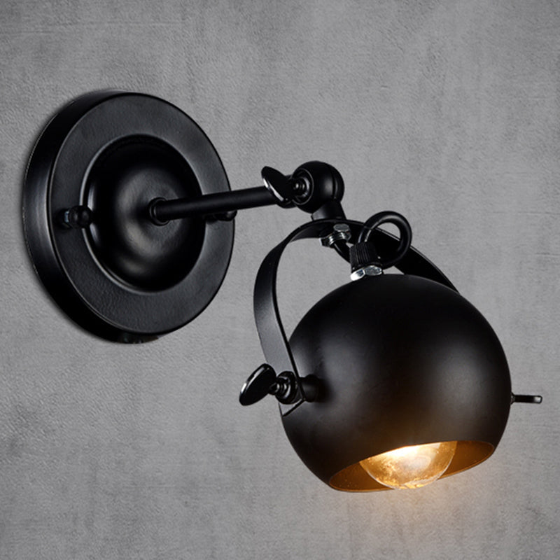 Rotatable 1-Light Dome Wall Lamp Industrial Black Iron Wall Mounted Lighting for Restaurant