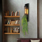 Tubular Cage Corridor Wall Lighting Farm Iron 1-Head Yellow and Green/White/Purple and White Wall Lamp with Artificial Flower