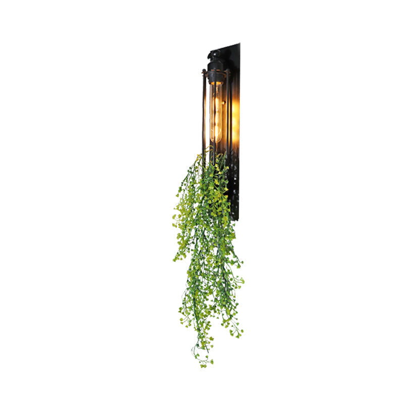 Tubular Cage Corridor Wall Lighting Farm Iron 1-Head Yellow and Green/White/Purple and White Wall Lamp with Artificial Flower
