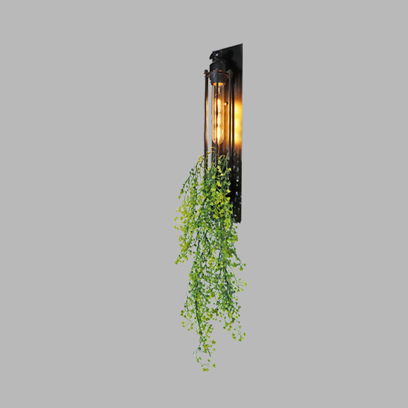 Tubular Cage Corridor Wall Lighting Farm Iron 1-Head Yellow and Green/White/Purple and White Wall Lamp with Artificial Flower