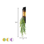 Tubular Cage Corridor Wall Lighting Farm Iron 1-Head Yellow and Green/White/Purple and White Wall Lamp with Artificial Flower