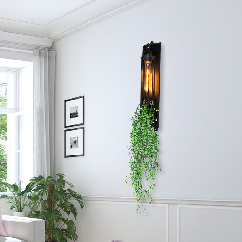Tubular Cage Corridor Wall Lighting Farm Iron 1-Head Yellow and Green/White/Purple and White Wall Lamp with Artificial Flower