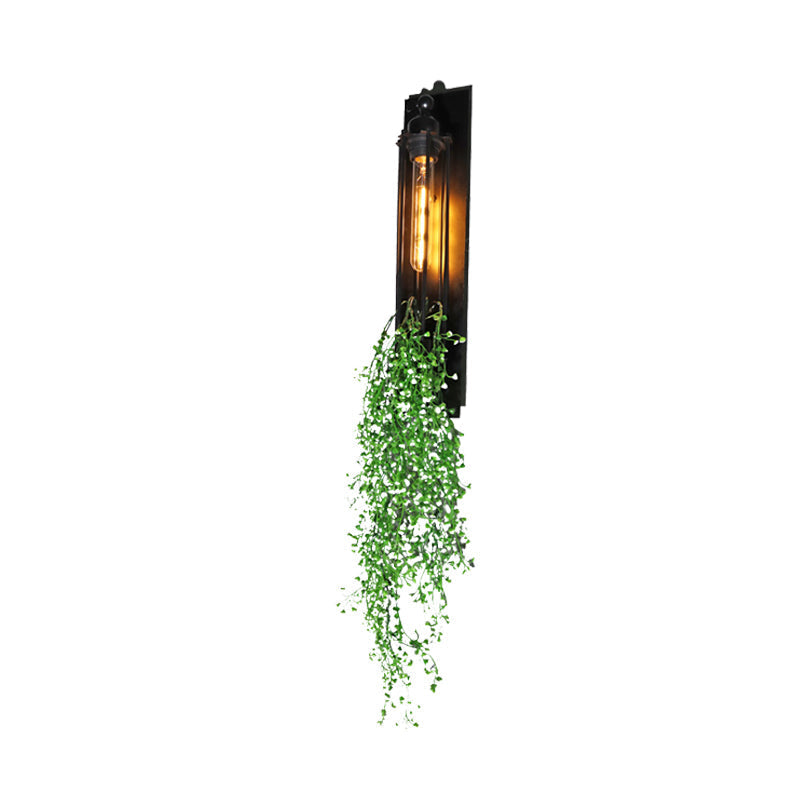 Tubular Cage Corridor Wall Lighting Farm Iron 1-Head Yellow and Green/White/Purple and White Wall Lamp with Artificial Flower