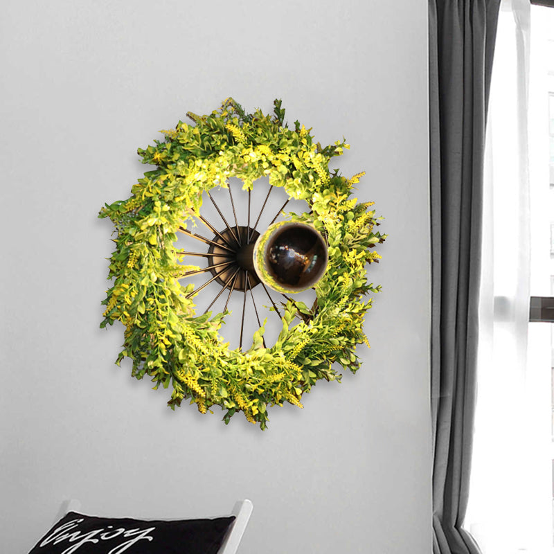 Green Bike Wall Light Fixture Factory Iron 1 Bulb Restaurant Plant Wall Sconces Lighting Fixture, 16"/19.5" H