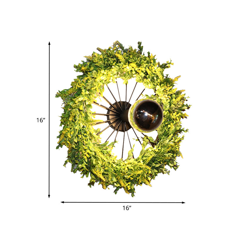 Green Bike Wall Light Fixture Factory Iron 1 Bulb Restaurant Plant Wall Sconces Lighting Fixture, 16"/19.5" H