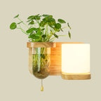 Wood Globe/Cylinder Wall Sconce Nordic Cream Glass 1 Light Bedroom Wall Lamp with Plant Pot and Pull Chain