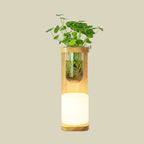Nordic Cylinder Wall Lamp 1-Head Opal Glass Wall Lighting in Wood with Clear Glass Plant Cup