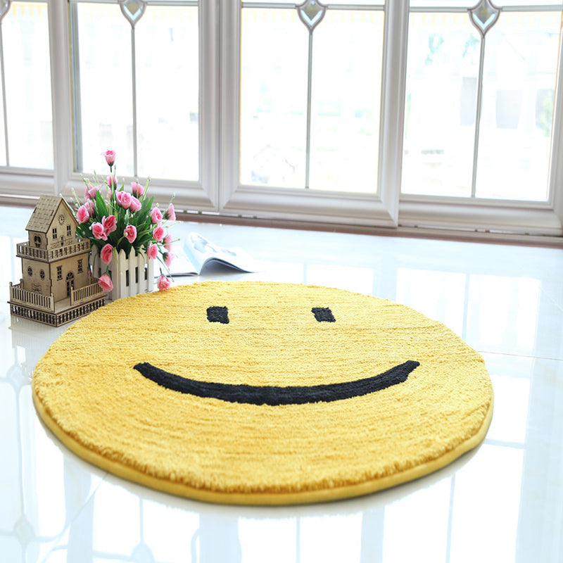 Yellow Emoji Pattern Carpet Polyester Modern Carpet Pet Friendly Washable Non-Slip Carpet for Bedroom