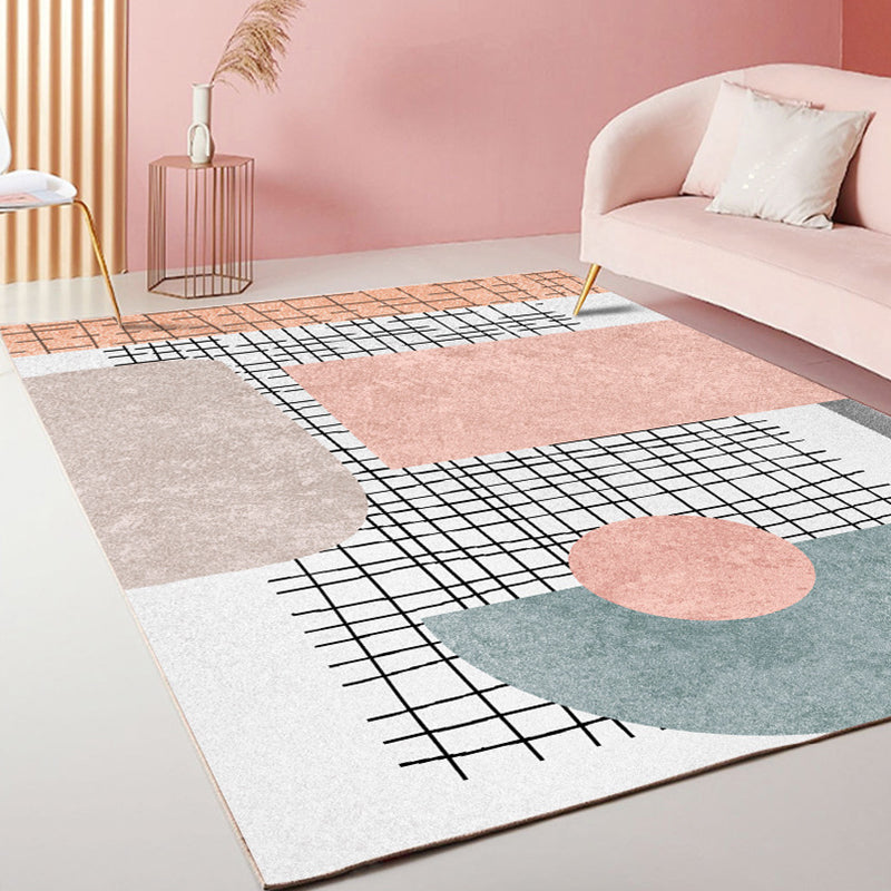 Multicolor Living Room Rug Modernist Geometric and Striped Pattern Rug Polyester Washable Non-Slip Back Pet-Friendly Rug