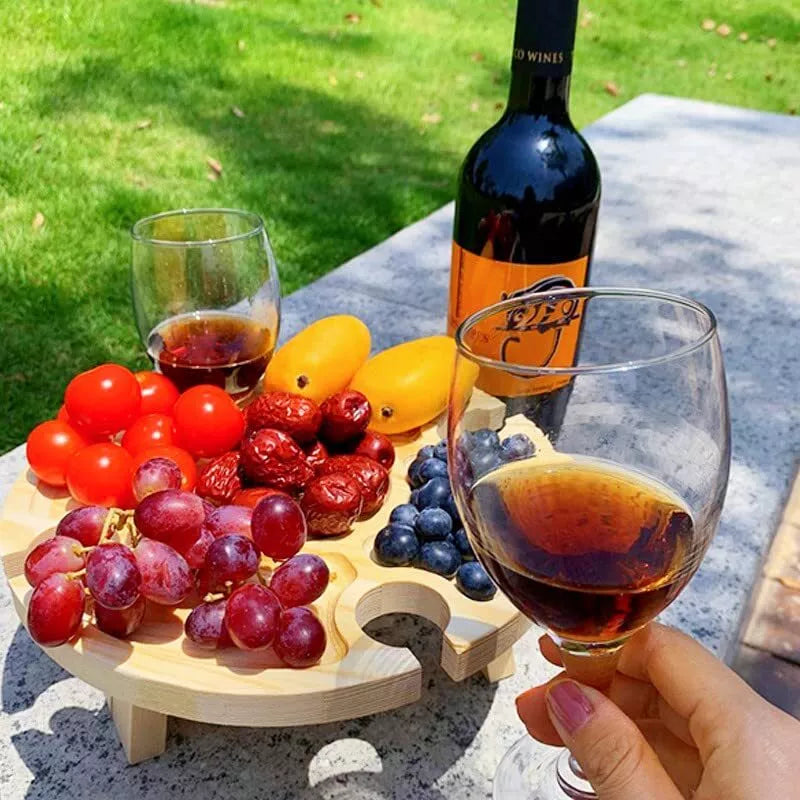 Wooden Outdoor Folding Picnic Table-With Glass Holder