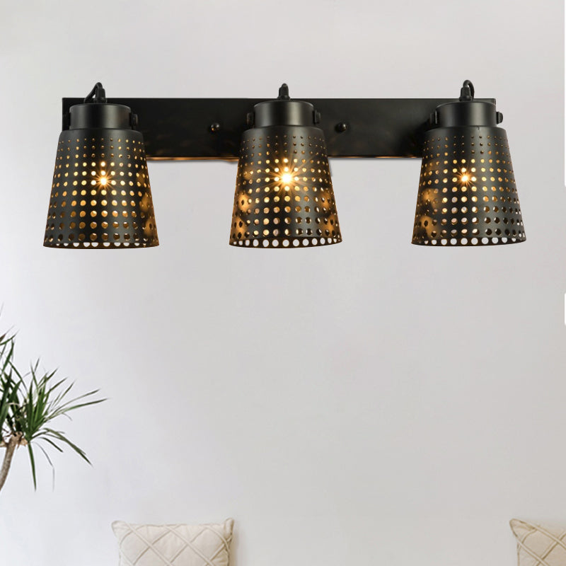 Steel Wall Lamp with Hollow Design Industry 1/2/3-Head Indoor Rotating Wall Lamp in Black