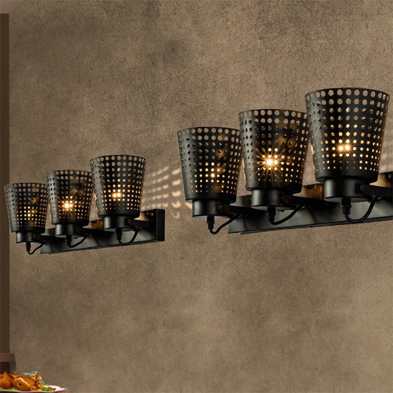 Steel Wall Lamp with Hollow Design Industry 1/2/3-Head Indoor Rotating Wall Lamp in Black