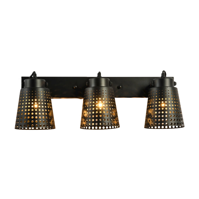 Steel Wall Lamp with Hollow Design Industry 1/2/3-Head Indoor Rotating Wall Lamp in Black