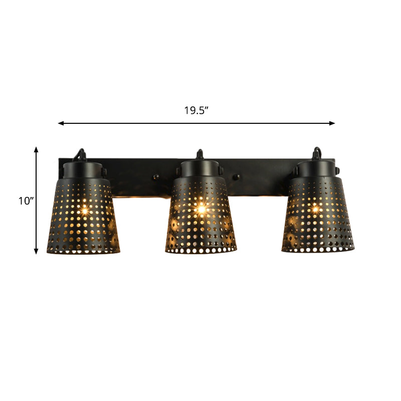 Steel Wall Lamp with Hollow Design Industry 1/2/3-Head Indoor Rotating Wall Lamp in Black