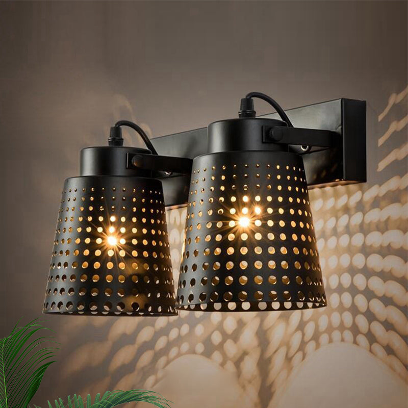Steel Wall Lamp with Hollow Design Industry 1/2/3-Head Indoor Rotating Wall Lamp in Black