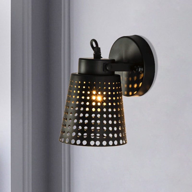 Steel Wall Lamp with Hollow Design Industry 1/2/3-Head Indoor Rotating Wall Lamp in Black