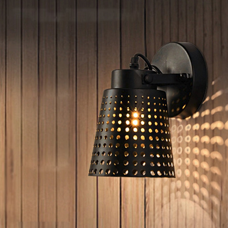 Steel Wall Lamp with Hollow Design Industry 1/2/3-Head Indoor Rotating Wall Lamp in Black