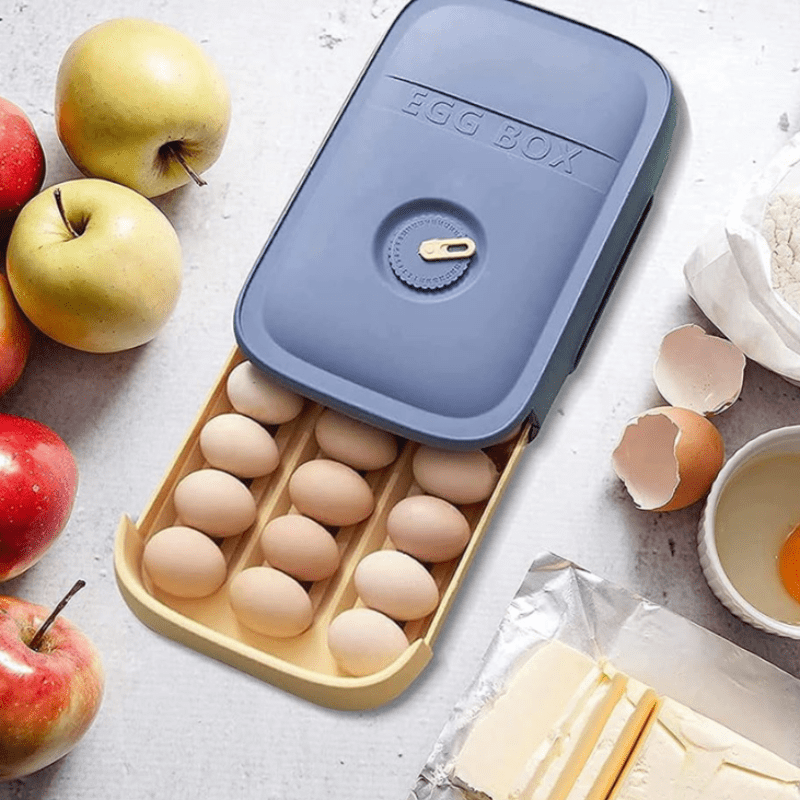 Practical fridge drawer for 18-20 eggs with freshness indicator