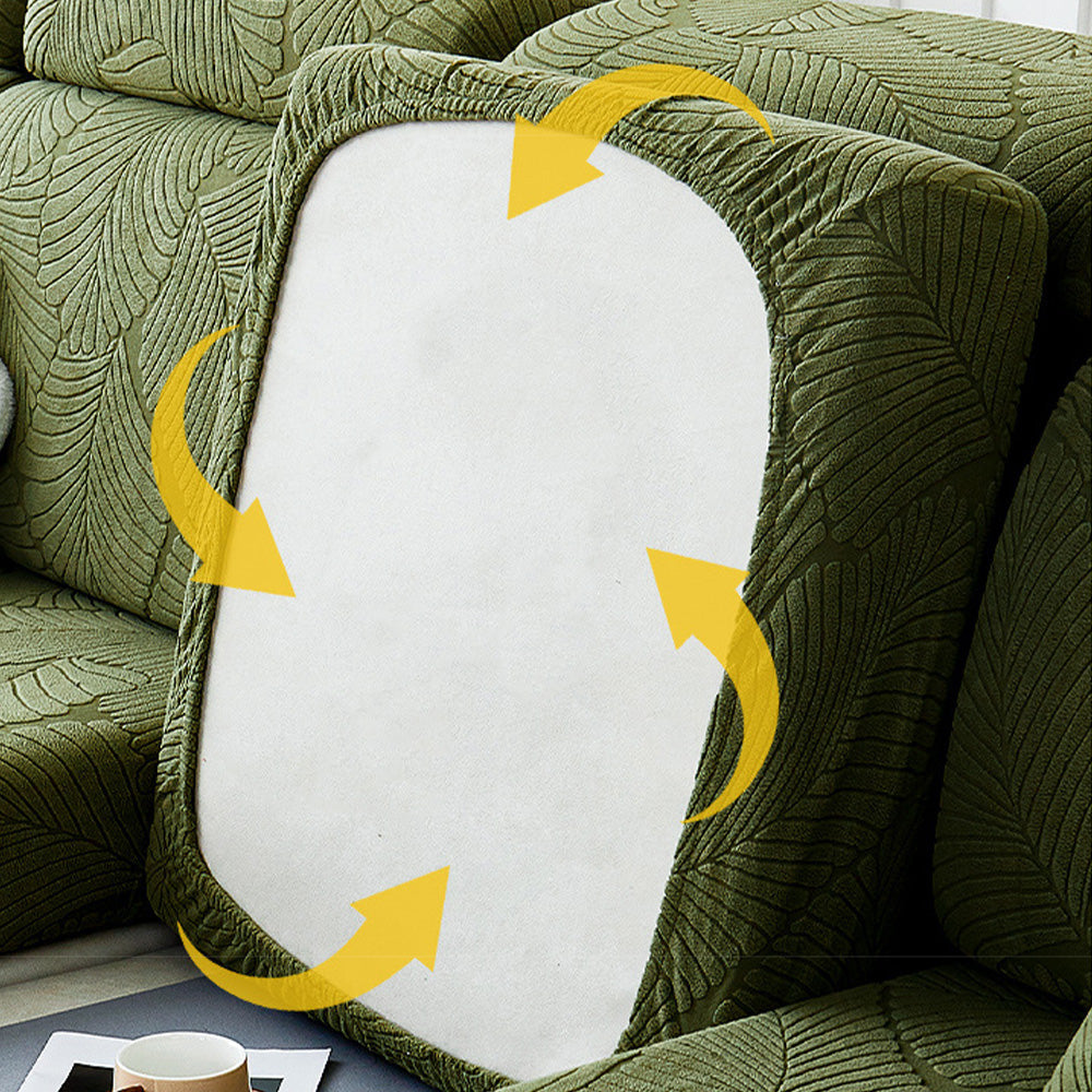 Modern Leaf Jacquard Waterproof Anti-Scratch Stretch Full Cover Sofa Cover