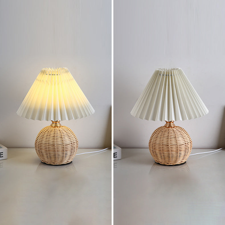 RattaLume Nordic LED Table Lamp | Woven Rattan & Foldable Fabric Shade | Mood Light | Decor for the Bedroom