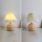 RattaLume Nordic LED Table Lamp | Woven Rattan & Foldable Fabric Shade | Mood Light | Decor for the Bedroom