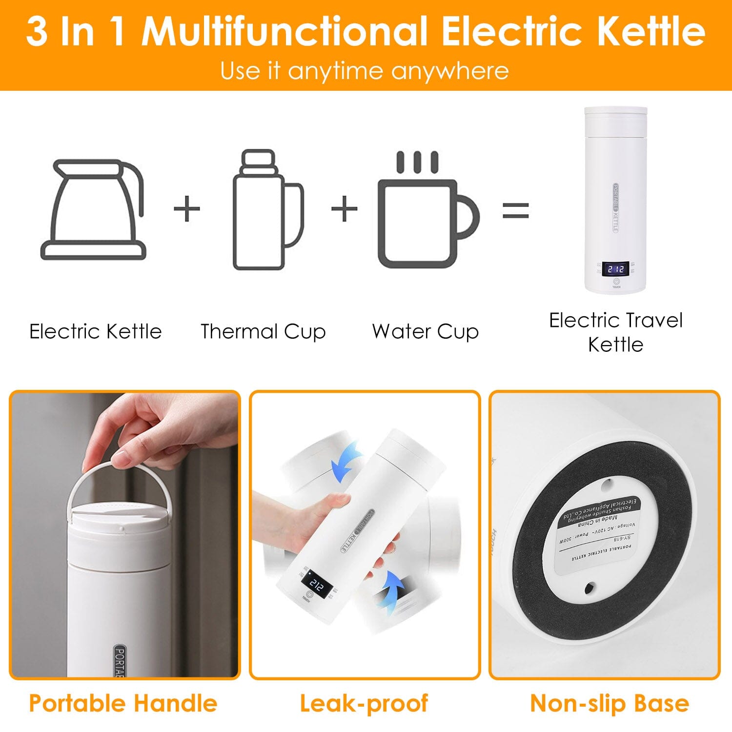 17Oz Stainless Steel Travel Electric Kettle with 4 Temperature Presets