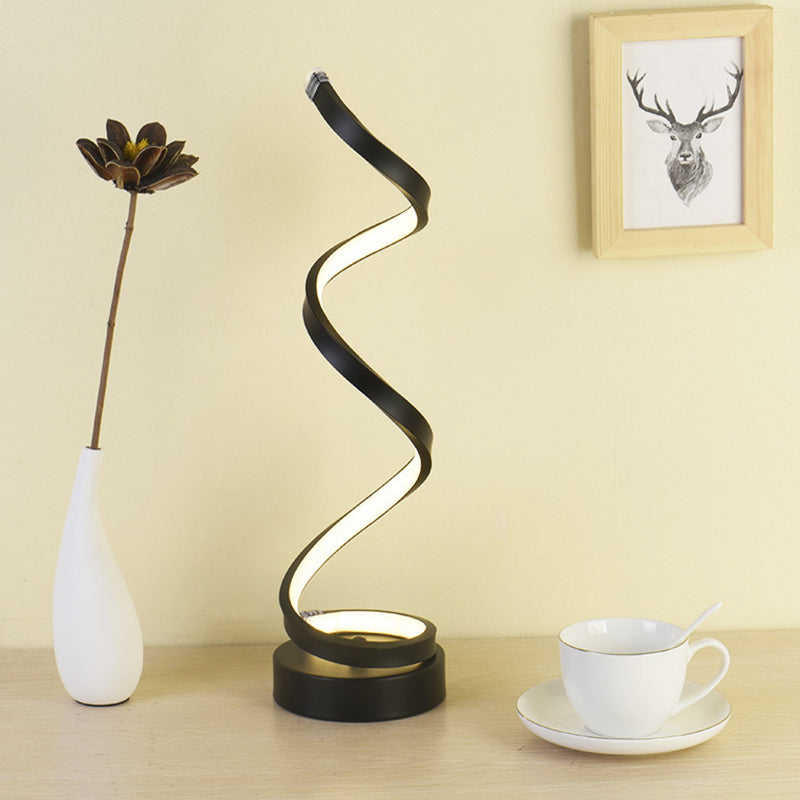 Spiral Ribbon Metal Table Lamp Simplicity Black/White/Gold LED Work Lighting with Round Base in Warm/White Light