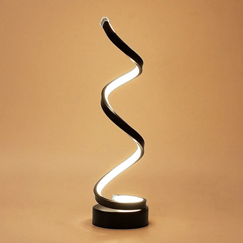 Spiral Ribbon Metal Table Lamp Simplicity Black/White/Gold LED Work Lighting with Round Base in Warm/White Light