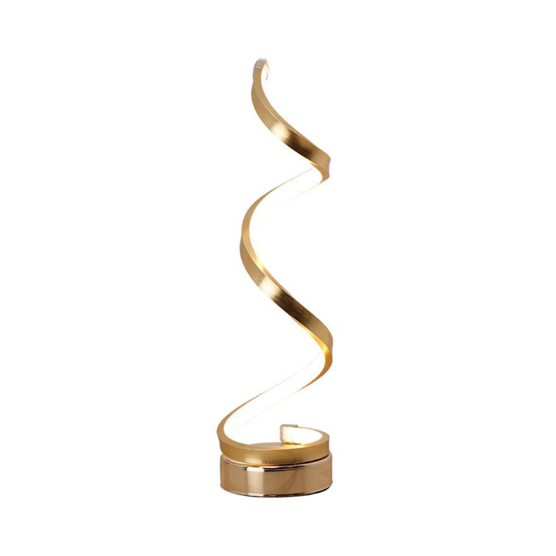 Spiral Ribbon Metal Table Lamp Simplicity Black/White/Gold LED Work Lighting with Round Base in Warm/White Light