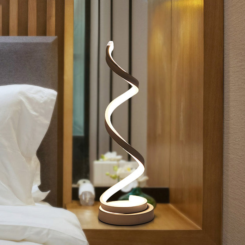 Spiral Ribbon Metal Table Lamp Simplicity Black/White/Gold LED Work Lighting with Round Base in Warm/White Light