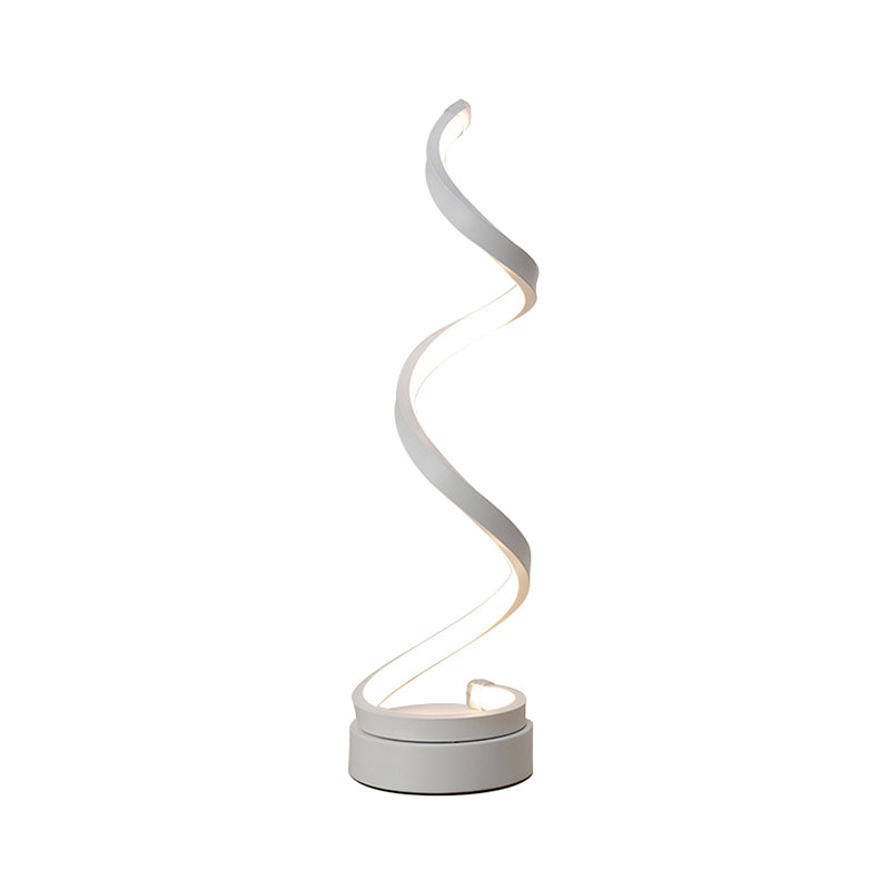 Spiral Ribbon Metal Table Lamp Simplicity Black/White/Gold LED Work Lighting with Round Base in Warm/White Light