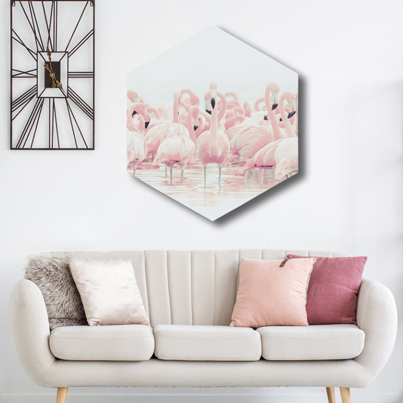 Flamingo Canvas Print Home Interior Photography Tropical Animal Wall Art in Pink, Layered
