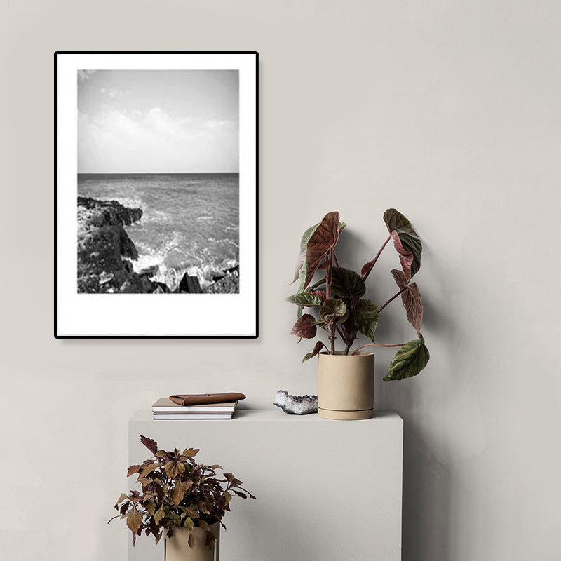 Tropical Rocky Bay Seascape Canvas Print Dark Color Texture Wall Art for the Living Room