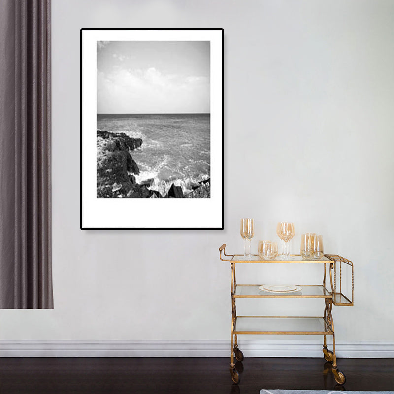 Tropical Rocky Bay Seascape Canvas Print Dark Color Texture Wall Art for the Living Room