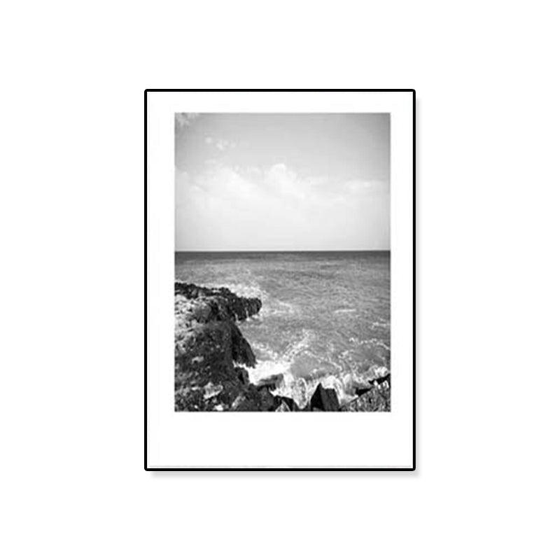 Tropical Rocky Bay Seascape Canvas Print Dark Color Texture Wall Art for the Living Room