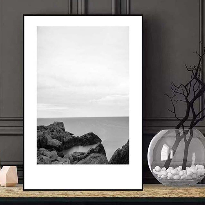 Tropical Rocky Bay Seascape Canvas Print Dark Color Texture Wall Art for the Living Room
