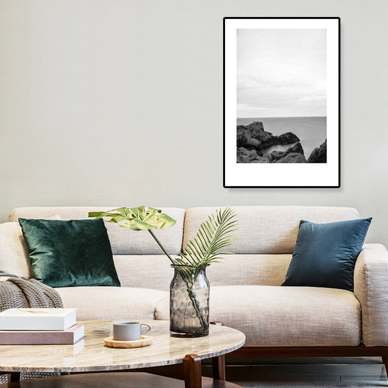 Tropical Rocky Bay Seascape Canvas Print Dark Color Texture Wall Art for the Living Room