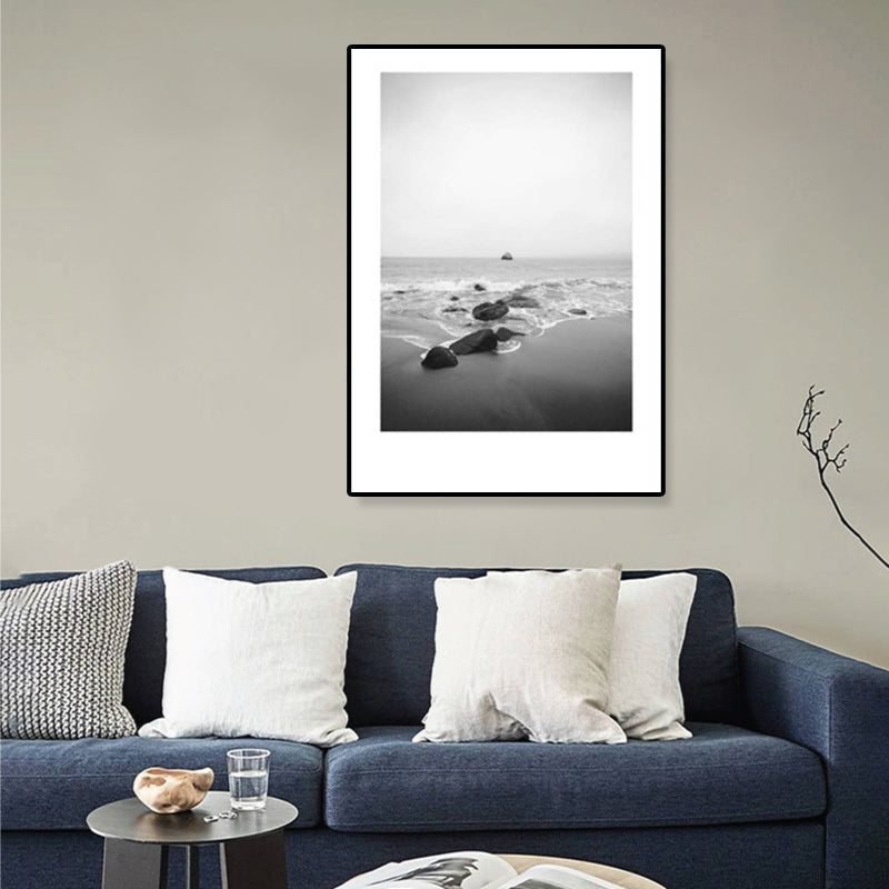 Tropical Rocky Bay Seascape Canvas Print Dark Color Texture Wall Art for the Living Room