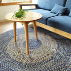 Country Circle Pattern Rug Blue and Brown Sisal Rug Non-Slip Back Washable Pet-Friendly Carpet for Home