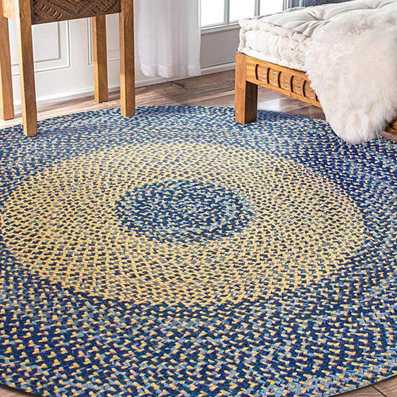 Country Circle Pattern Rug Blue and Brown Sisal Rug Non-Slip Back Washable Pet-Friendly Carpet for Home