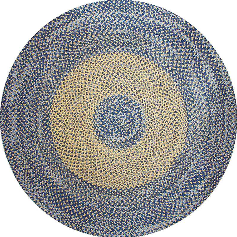 Country Circle Pattern Rug Blue and Brown Sisal Rug Non-Slip Back Washable Pet-Friendly Carpet for Home