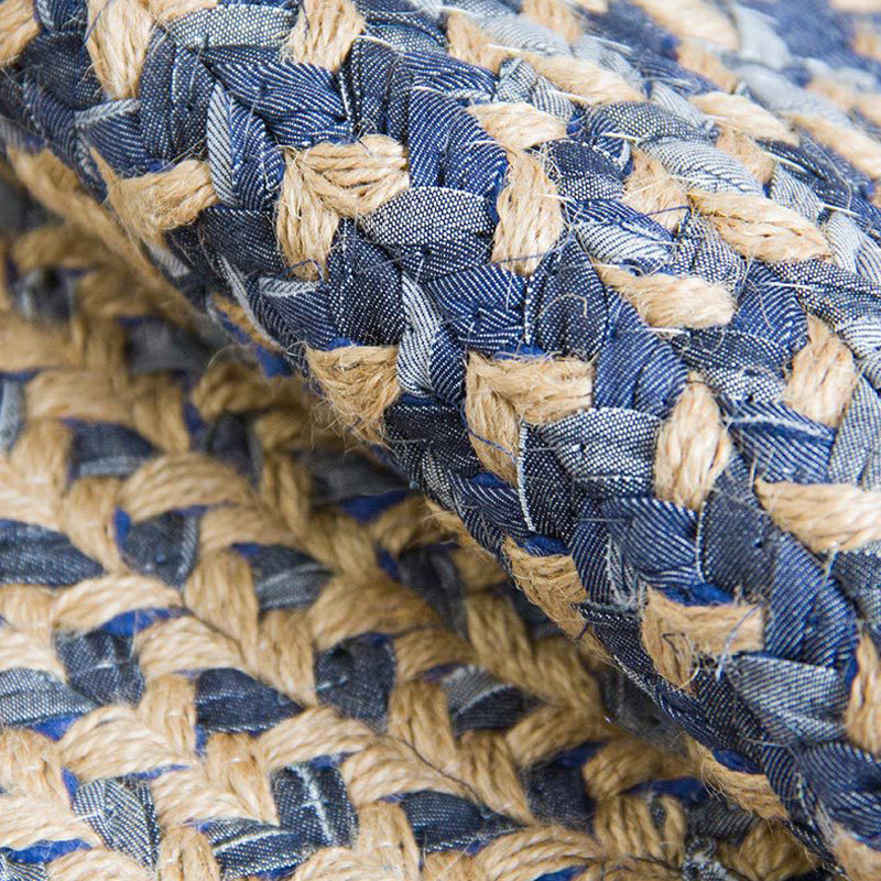 Country Circle Pattern Rug Blue and Brown Sisal Rug Non-Slip Back Washable Pet-Friendly Carpet for Home