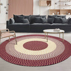 Casual Red Rustic Carpet Cotton Circles Pattern Carpet Machine Washable Pet-Friendly Non-Slip Carpet for the Bedroom