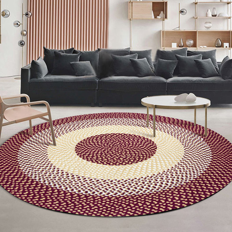 Casual Red Rustic Carpet Cotton Circles Pattern Carpet Machine Washable Pet-Friendly Non-Slip Carpet for the Bedroom
